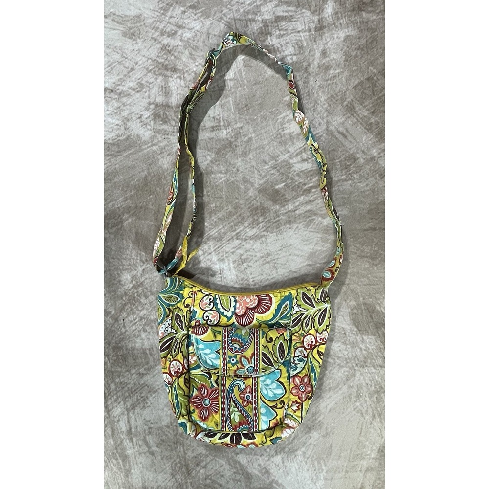 Yellow Floral Dome Shape Shoulder Bag By Vera Bradley With Pocket On The Front